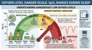Oxygen level danger scale showing what is a dangerously low oxygen level while sleeping