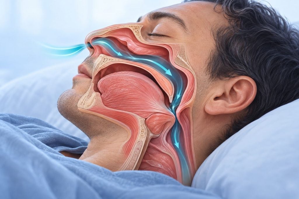 Nasal resistance can add to breathing effort while obstructive sleep apnea usually involves collapse farther back in the airway