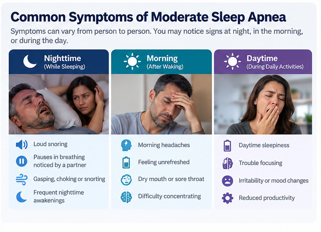 common symptoms of moderate sleep apnea
