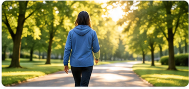 Person walking outdoors in morning sunlight to support a healthy sleep schedule